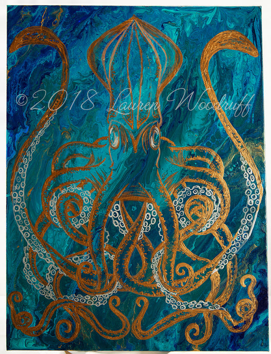 Coiled Kraken - Fine art original on canvas